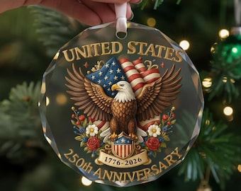 Adorno de cristal conmemorativo del 250 aniversario de los Estados Unidos (2026), adorno patriótico de águila, decoración con la bandera estadounidense, recuerdo del Día de la Independencia