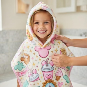 Personlig Musse Pigg-handduk med huva, Disney Musse Pigg och vänner barnstrandhandduk, preppy mönster med huva, sommar 2026 strandpresent