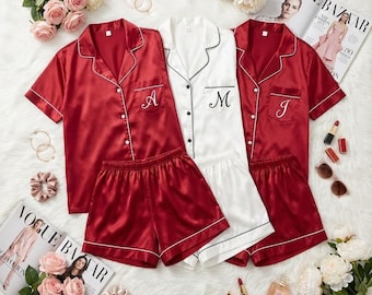Personalized Satin Pajama Set, Custom Name Sleepwear for Women, Bridesmaid Gift, Bachelorette Lightweight Nightwear