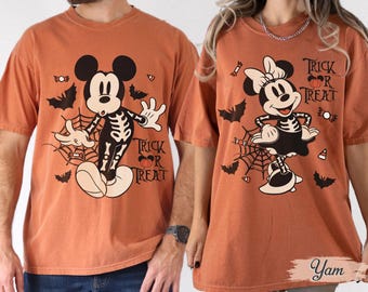 Vintage Mickey Minnie Halloween Couple Shirt, Disney Halloween Matching Shirt, Mickey Minnie Skeleton Shirt, Spooky Season Shirt