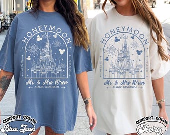 Gepersonaliseerde Disney Honeymoon Club-shirt, heren en mevrouw shirts, Just Married-shirt, Disney verlovingsshirt, shirt huwelijksreisvakantie