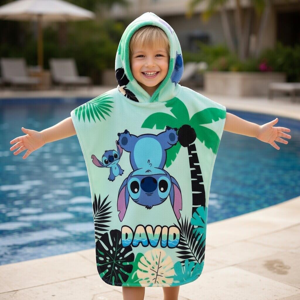 Discover Personalized Stitch Hooded Towel, Disney Lilo and Stitch Kids Beach Towel, Tropical Pattern Hooded Towel, Summer 2026 Gift