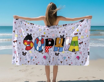 Personalized Disney Beach Towel, Mickey Beach Towel, Disney Pool Towel, Disney Name Towel, Custom Disney Towel