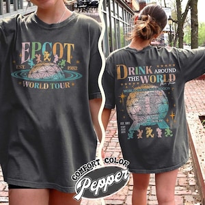 Koszulka Retro Vintage Epcot World Tour, Drink Around The World Tour, Koszulka Epcot World Showcase, Koszulka Drinking Squad, Koszulka Epcot Checklist