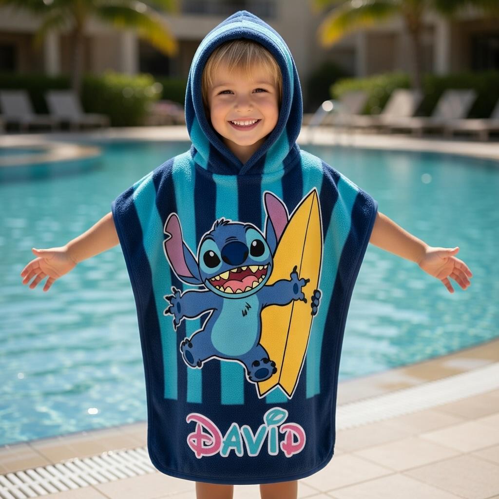 Discover Personalized Stitch Angel Hooded Towel, Disney Lilo and Stitch Kids Beach Towel, Summer 2026 Gift