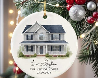Adorno navideño personalizado para casa pintada, adorno navideño personalizado para casa nueva, regalo navideño con foto, adorno con foto en acuarela, adorno familiar