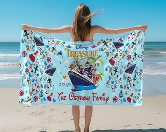 Toalla de playa personalizada de Disney Cruise Line, Disney Wish Dream Treasure Fantasy Cruise, Mickey Cruise, toalla de crucero de Disney, toalla de vacaciones de Disney