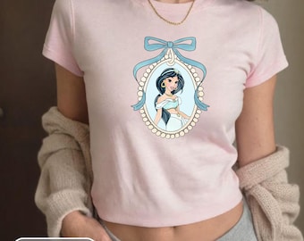 Retro Coquette Bows Jasmine Princess Crop Tee, Disney Princess Baby Tee, Princess Birthday Girl Shirt, Disney Girly Shirt, Baby Tee Crop Top