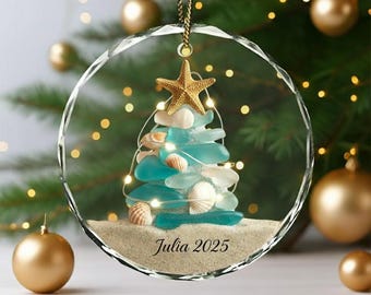 パーソナライズされたシーグラスクリスマスツリー2層アクリル