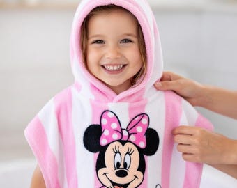Personalized Mickey Minnie Hooded Towel, Disney Mickey and Friends Kids Beach Towel, Striped Preppy Aesthetic Hooded Towel, Summer 2026 Gift