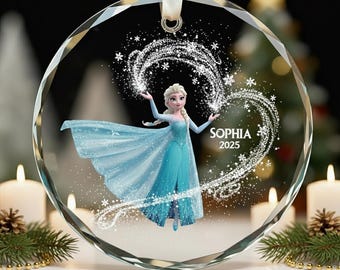 Personlig Frost Elsa-prydnad, anpassad Disney Princess-julminnessak, Elsa-julgransdekoration