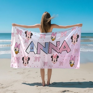Personalized Disney Girl Beach Towel, Minnie Daisy Beach Towel, Disney Coquette Towel, Disney Besties Matching Towel, Disney Luxury Towel