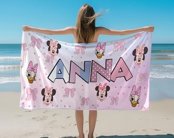 Personalizowany ręcznik plażowy Disney Girl, ręcznik plażowy Minnie Daisy, ręcznik Disney Coquette, ręcznik Disney Besties Matching, ręcznik luksusowy Disney
