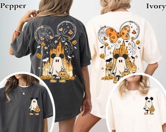 Camiseta de Halloween con el Castillo de Acuarela de Disney, camiseta de Mickey Fantasma, camiseta de Halloween de Disneyland, camiseta con el ambiente otoñal de Disney, camiseta de pareja de Halloween