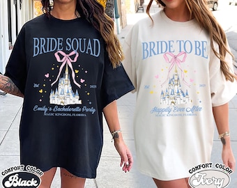 Camiseta personalizada de Disney Bride Coquette Castle, camiseta de Disney Bachelorette Party, camiseta rosa con lazo de novia, regalo de despedida de soltera, camiseta de Disney Bride
