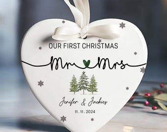 Personlig Vår första jul som herr och fru julgransprydnad, bröllopsdekoration, nygift, herr och fru julgransprydnad, nygift julgransprydnad
