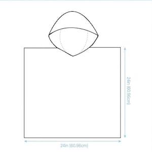 Puede incluir: Toalla con capucha blanca para ni&ntilde;os, con dimensiones de 60,96 cm por 60,96 cm. La toalla tiene una capucha y est&aacute; dise&ntilde;ada para impresi&oacute;n completa. El texto "ALL-OVER PRINT KID HOODED TOWEL" est&aacute; en la parte superior.