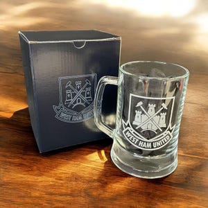 West Ham Supporters Official Glass Beer Tankard Glass for all Hammers Fans.
