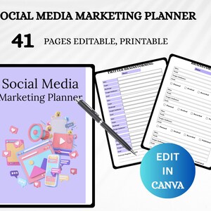 Instagram Facebook Marketing Planner, Social Media Content Planner, Small Business Social Media Digital