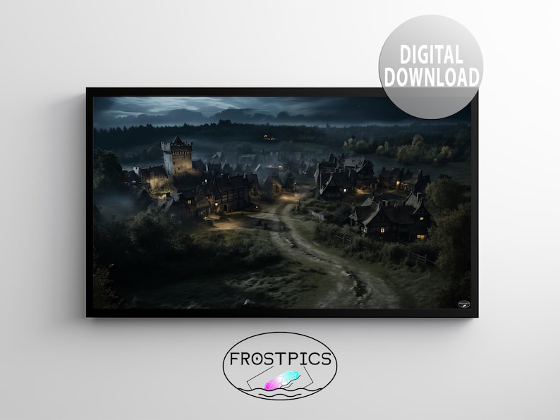 Rural Village Home Scenery Medieval Life Aerial View Night Landscape ...