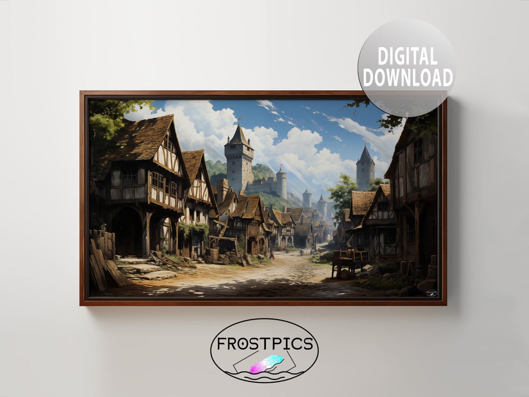 Rural Village Life Medieval Market Street Genre Scene - Landscape ...