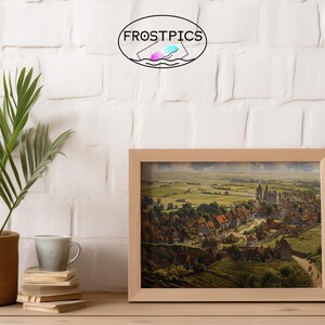 Rural Village Life Scenic Aerial View Medieval Scenery - Landscape ...