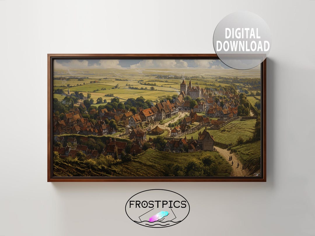Rural Village Life Scenic Aerial View Medieval Scenery - Landscape ...