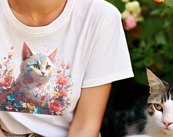 Katzen Mama Shirt Blumenkatze Shirt Tierliebhaber T-Shirt Katzenliebhaber Shirt Geschenk Blumenkatze T-Shirt Katzenliebhaber Shirt