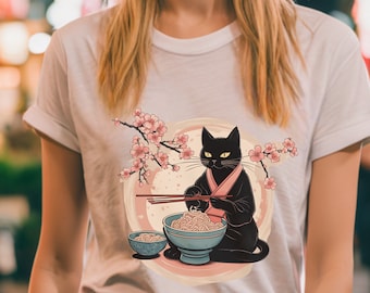 Kawaii Cat Ramen, Japanese Art Lover, Cat T-Shirt, Japanese Shirt, Foodies Shirt, Kitty Tee, Ramen Cat T-Shirt, Kawaii Tee, Gift Cat Lovers