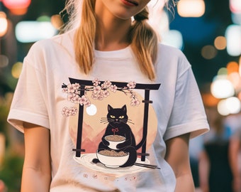 Kawaii Cat Ramen, Japanese Art Lover, Cat T-Shirt, Japanese Shirt, Foodies Shirt, Kitty Tee, Ramen Cat T-Shirt, Kawaii Tee, Gift Cat Lovers