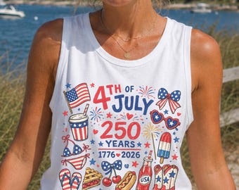 250th Anniversary Tank Top, 4th Of July Shirt, Patriotic USA Shirt, Red White Blue Top, Americana Summer Party Tee, Comfort Colors Plus Size