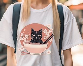 Kawaii Cat Ramen, Japanese Art Lover, Cat T-Shirt, Japanese Shirt, Foodies Shirt, Kitty Tee, Ramen Cat T-Shirt, Kawaii Tee, Gift Cat Lovers