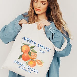 Aperol Spritz Retro Tote Bag, Oranges Tote Bag, Italian Theme Shopping Bag, Cocktails Reusable Grocery Bag, Canvas Eco Friendly Bag