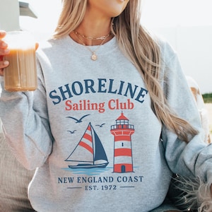 New England Sailing Club Shirt, Trendy Coastal Summer Graphic Sweatshirt, Travel Vacation, Vintage Sailing shirt, East Coast Crewneck