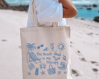 Bolsa de playa para terapia, Bolsa con elementos costeros, Bolsa de playa para amantes del océano y las vacaciones junto al mar