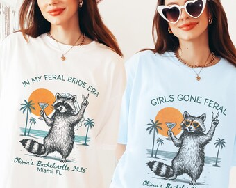 Girls Gone Feral Bachelorette Shirts, Vintage Feral Raccoon Bride Tee, Custom Funny Bachelorette TShirts, Comfort Colors Plus Sizing