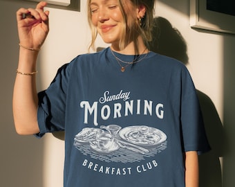 Chemise club du petit-déjeuner du dimanche matin, chemise tendance club du brunch du dimanche matin, esthétique vieil argent, chemise de thé club du petit-déjeuner, chemise de l'an 2000