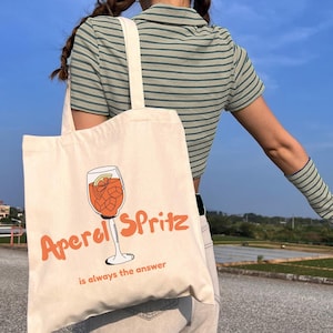 Aperol Spritz-draagtas, cocktailboodschappentas, herbruikbare boodschappentas boerenmarkt, foodiecadeau, canvas handtas, milieuvriendelijke tas