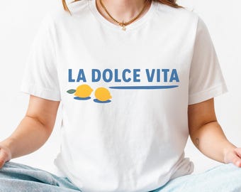 Koszulka La Dolce Vita, Włoski T-shirt Letni, Koszulka z Pastelowymi Owocami Cytryny, Retro Włoska Koszula, Wybrzeże Amalfi, Modne Włochy Ciao Bella, Plus Sizing