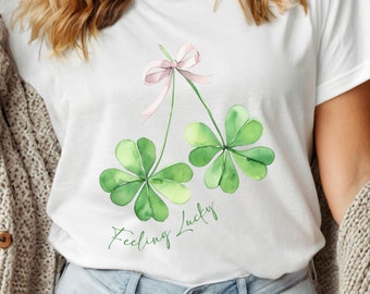 St Patricks Day Coquette Bow Tshirt St Patrick Shamrock Shirt Feeling Lucky Shamrock Shirt Irish Girl Trend Shirt Happy Cute Trendy Tshirt