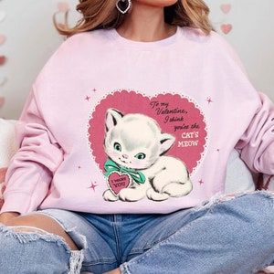 Retro Valentines Day Shirt Vintage Cute Valentines Day Shirt Sweetheart Cat Women's Vintage Valentine Cat Lover Sweater Valentine Gift Idea