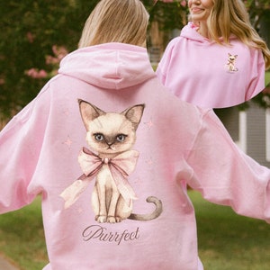 Rosa Schleife Katze Shirt Kokette süße Katze Hoodie Kokette Schleife Vintage Kätzchen Top Valentinstag Kitty Schleife Y2k Kleidung Katzenpullover Katzenliebhaber Geschenk