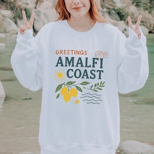 Camisa postal da Costa Amalfitana, moletom cítrico italiano de verão, camisa Limoncello, camisa La Dolce Vita, verão da Tomato Girl, mercado italiano
