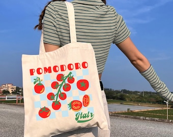 Borsa tote Tomato, borsa tote del mercato italiano, borsa della spesa Pomodoro Italia, borsa della spesa estiva riutilizzabile Tomato Gitl, borsa ecologica in tela