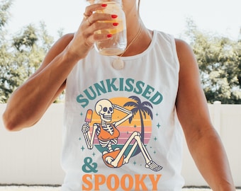 Spooky Summer Shirt, Funny Summer Tank Top, Trendy Summerween Skeleton Tee, Funny Summer Beach Vibes Shirt,  Comfort Colors Plus Sizing