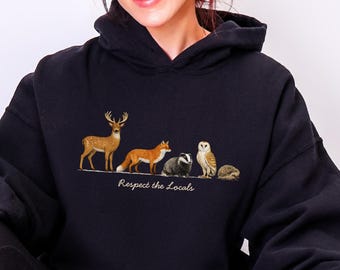 Britisches Wild Life Shirt, Respektieren Sie die Einheimischen Hoodie, Forest Wildlife Shirt, Tierliebhaber im Freien, Waldtiere Forestcore Cottagecore