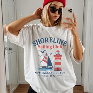New England Sailing Club Shirt, Trendy Coastal Summer Graphic Tshirt, Travel Vacation Tee, Vintage Sailing shirt, Comfort Colors Plus Sizing