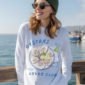 Austern-Liebhaber-Verein-Hemd, Fischer-Ästhetik-Austern-Sweatshirt, Vintage Küstenhemd, Amalfiküsten-Hemd, Küstenästhetik-Zitronen-Meeresfrüchte