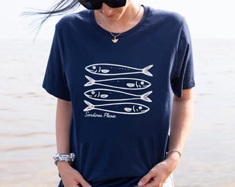 Tshirt sardines, chemise poisson conserves de poissons tendance, pêcheur, esthétique, tshirt, anchois, cadeau amateur de sardines, chemise côtière, t-shirt fille du centre-ville