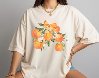 Vintage Orange Shirt, Fruit and Flowers Aesthetic Tee, Pastel Fruit Drawing Oranges TShirt, Foodie Vintage Shirt, Comfort Colors Plus Sizing